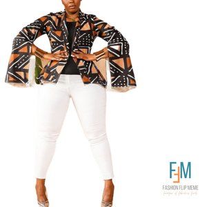 Plus Size Split-Sleeve Geometric Print Jacket - BOUTIQUE SAMPLE SALE